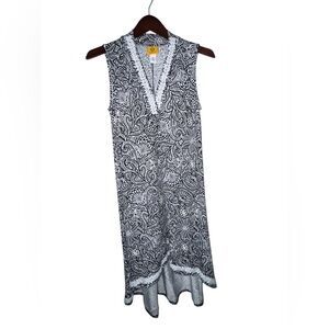 🎀NWT Ruby Rd. Black & White Paisley Sleeveless Midi Dress Lace Trim – M